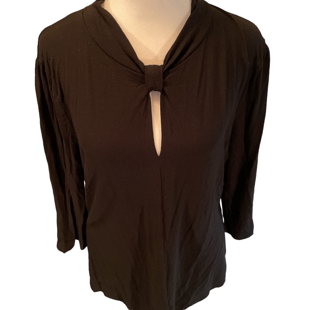 Melanie Lyne Black 3/4 Sleeve Keyhole Front Blouse Size Large